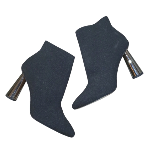 BCBG Black Sock Boot Silver Flared Heels size 9.5 - Picture 1 of 11